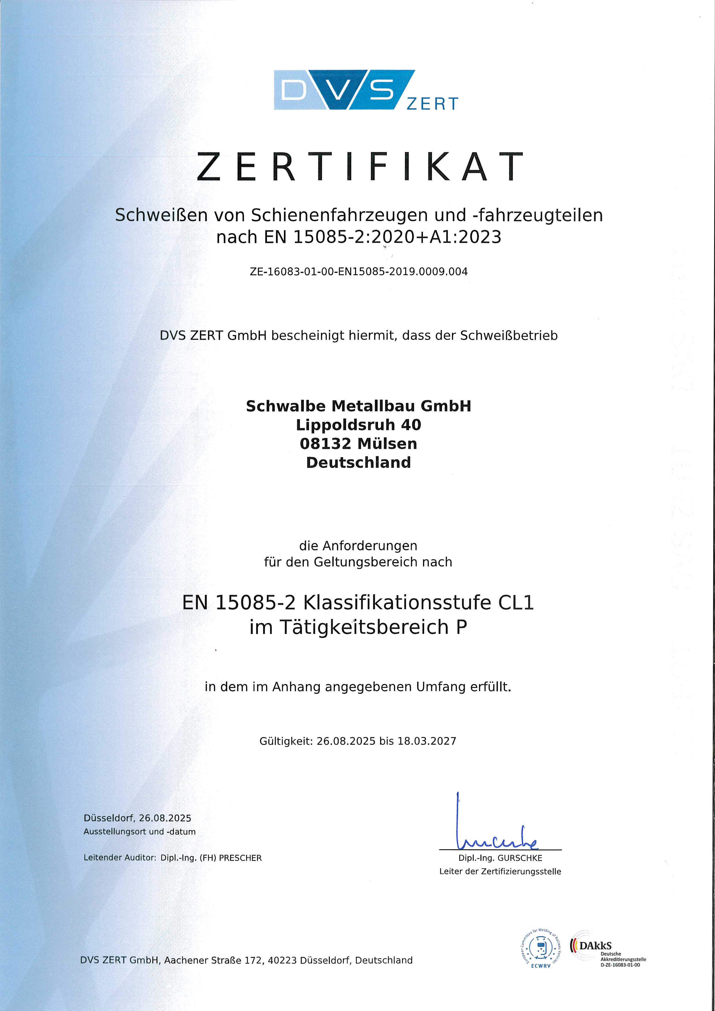 Schweißen von Schienenfahrzeugen und -fahrzeugteilen nach EN 15085-2