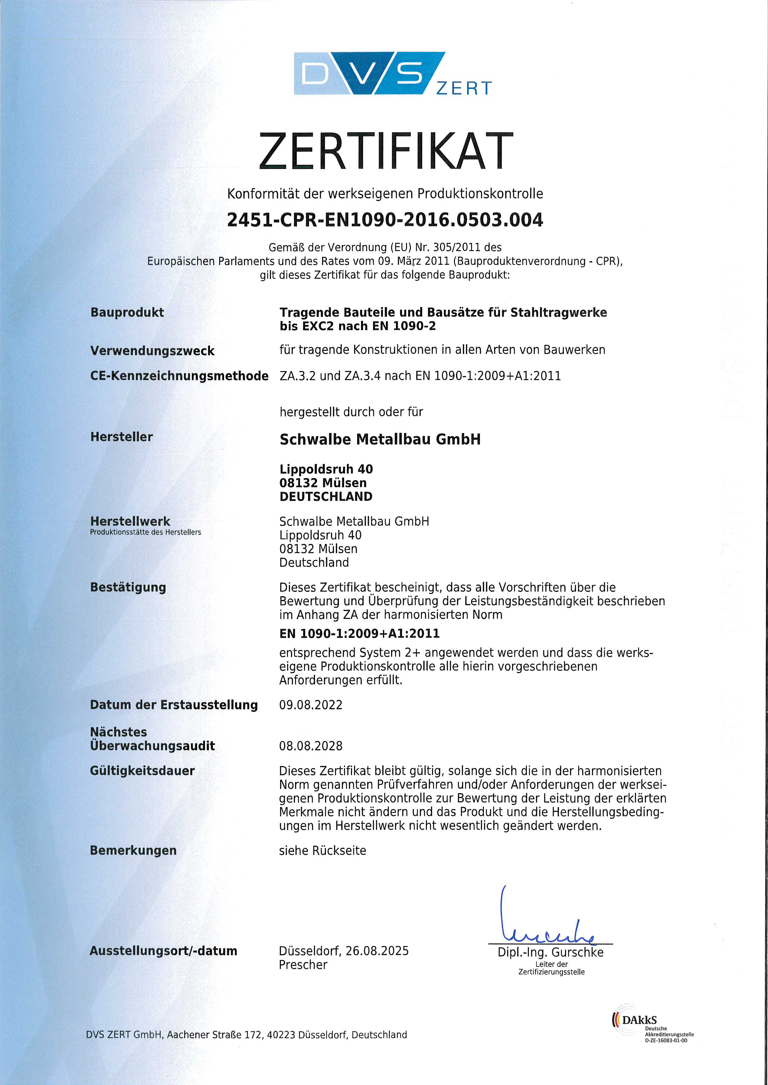 Zertifikat EN 1090 2 EXC2 Stahl 2019 de